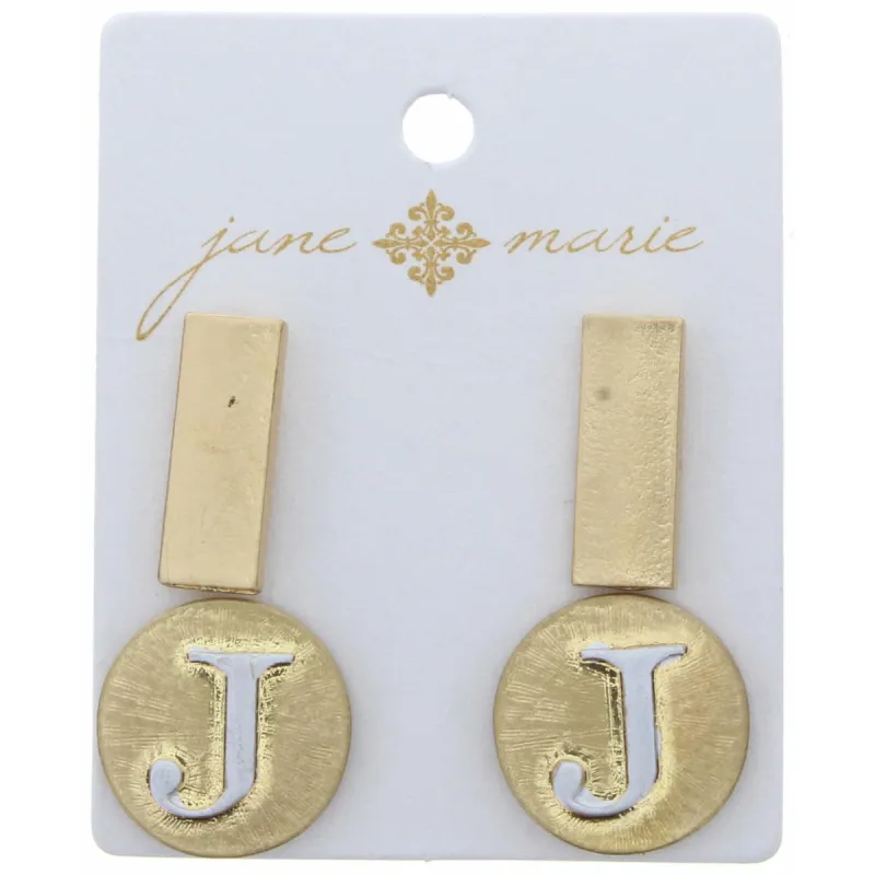 Stud "J" Initial Set, 2-Tone Disc Initial and Gold Rectangle Earring sold by Charming Charlie