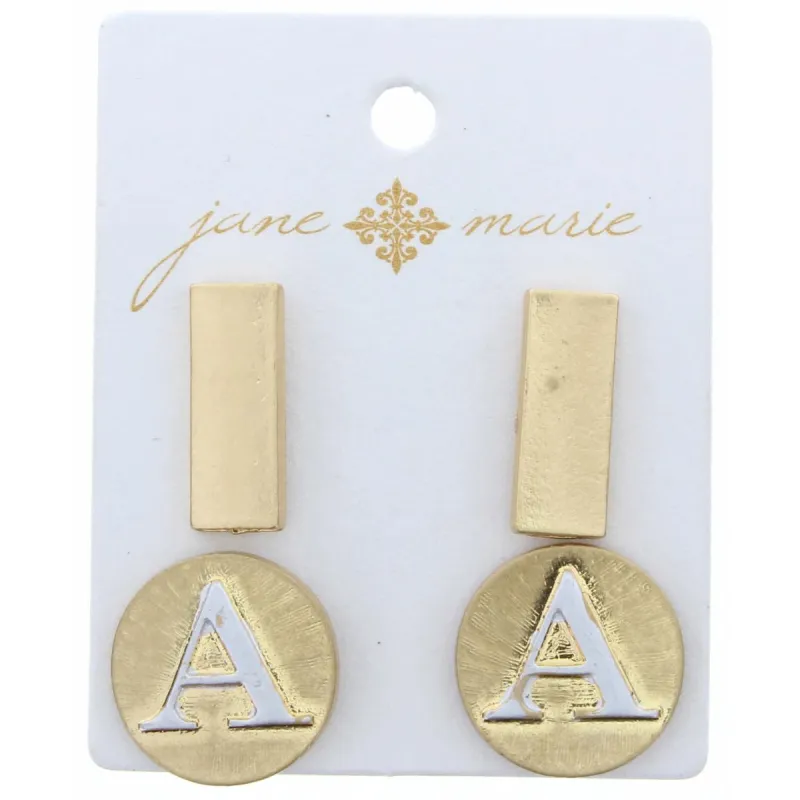 Stud "A" Initial Set, 2-Tone Disc Initial and Gold Rectangle Earring sold by Charming Charlie