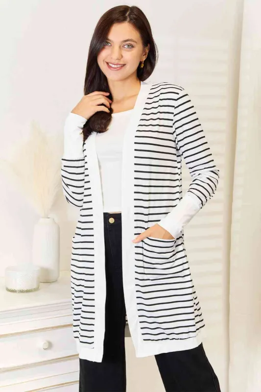 Double Take Striped Open Front Longline Cardigan sold by Charming Charlie