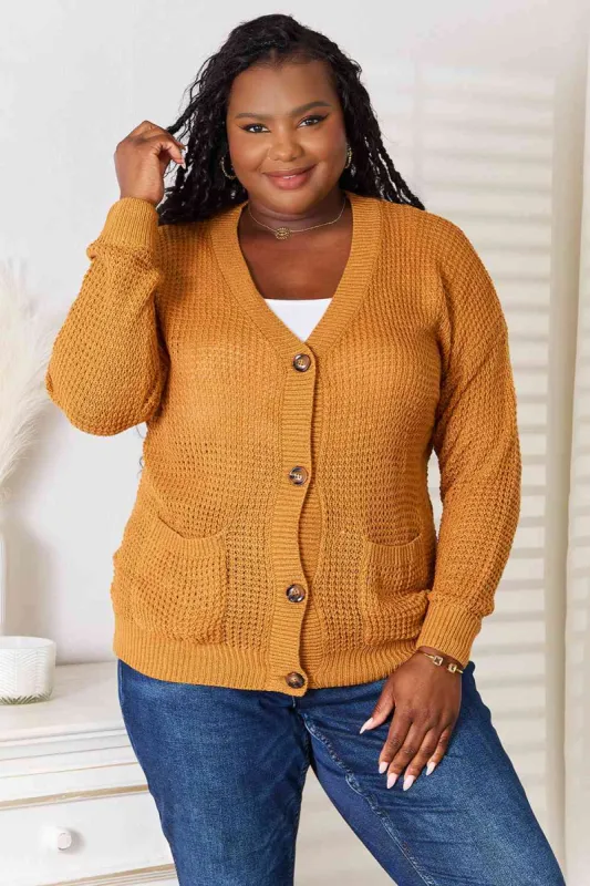 Double Take Drop Shoulder Button Down Cardigan with Pockets sold by Charming Charlie