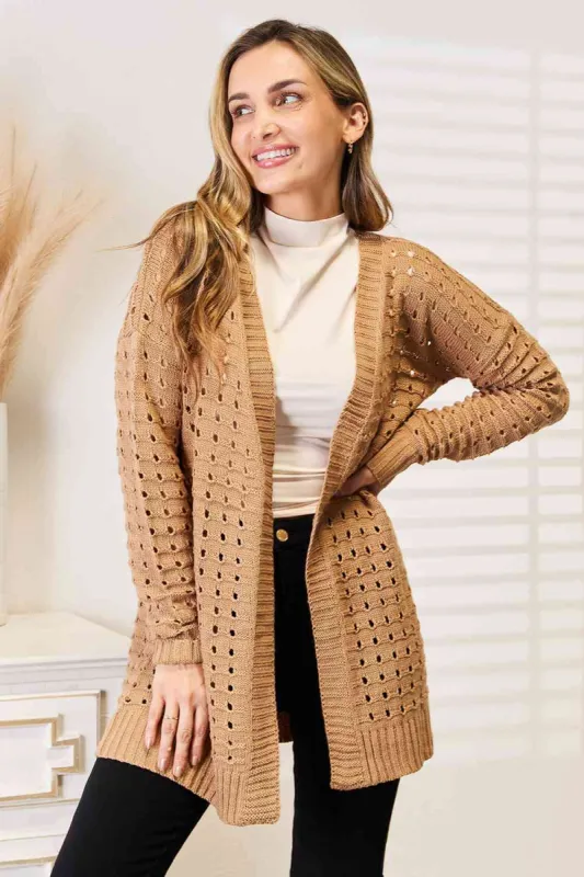 Woven Right Openwork Horizontal Ribbing Open Front Cardigan sold by Charming Charlie