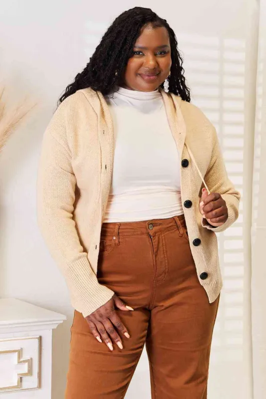 Woven Right Button-Down Long Sleeve Hooded Sweater sold by Charming Charlie