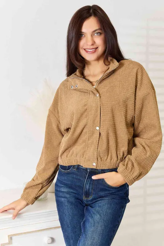 Double Take Long Sleeve Dropped Shoulder Jacket sold by Charming Charlie