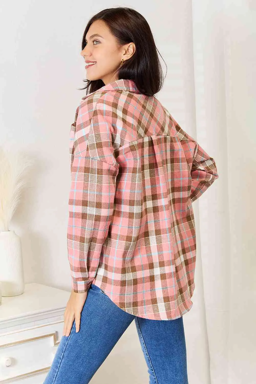 Double Take Plaid Collared Neck Long Sleeve Button-Up Shirt sold by Charming Charlie product image thumbnail 2
