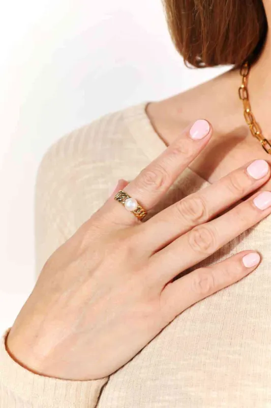 Adored Pearl Stainless Steel Open Ring sold by Charming Charlie