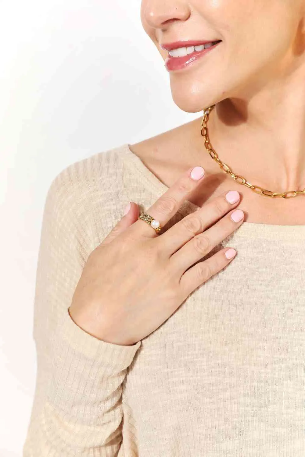 Adored Pearl Stainless Steel Open Ring sold by Charming Charlie product image thumbnail 3