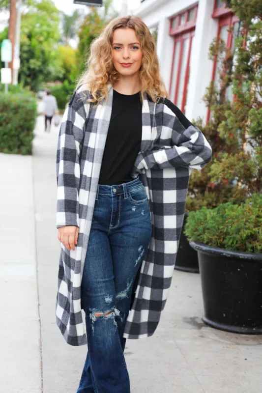 Get To Know You Black Buffalo Plaid Hacci Cardigan sold by Charming Charlie