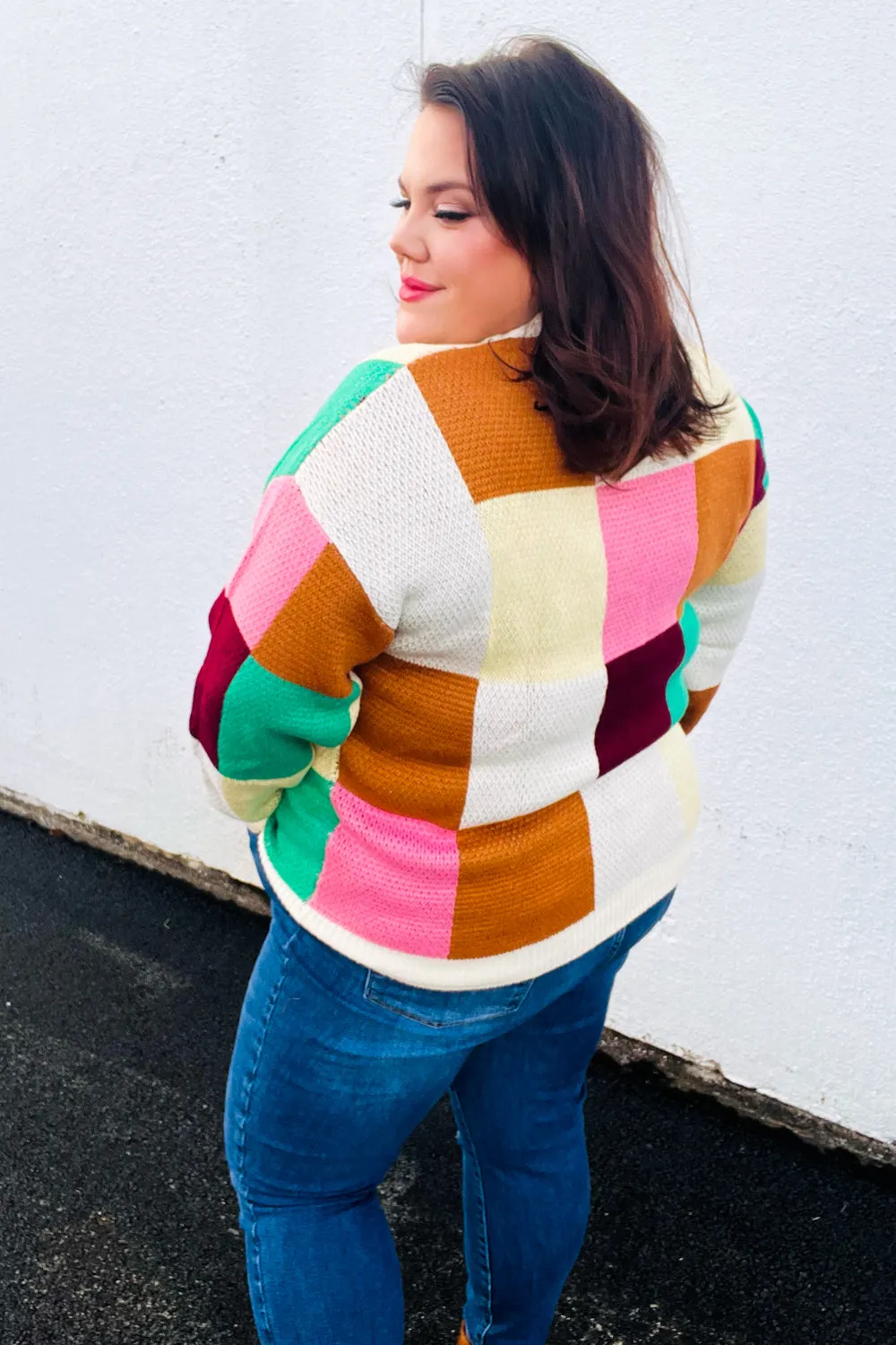 Adorable Ivory & Camel Checker Jacquard Knit Sweater sold by Charming Charlie product image thumbnail 5