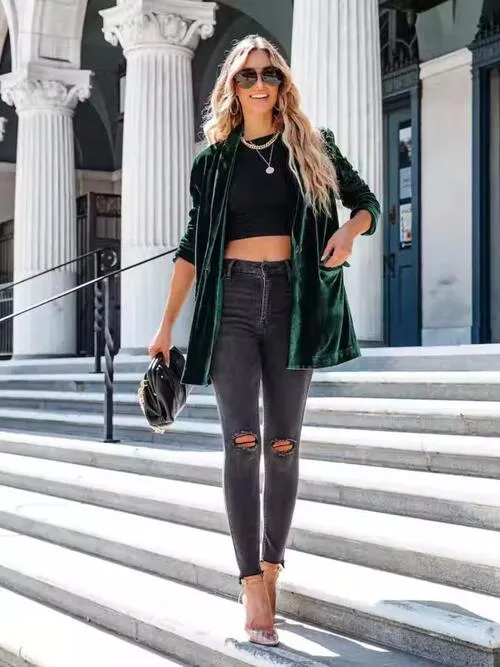 Button Up Long Sleeve Blazer with Pocket sold by Charming Charlie product image thumbnail 4