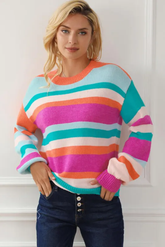 Striped Round Neck Long Sleeve Knit Top sold by Charming Charlie