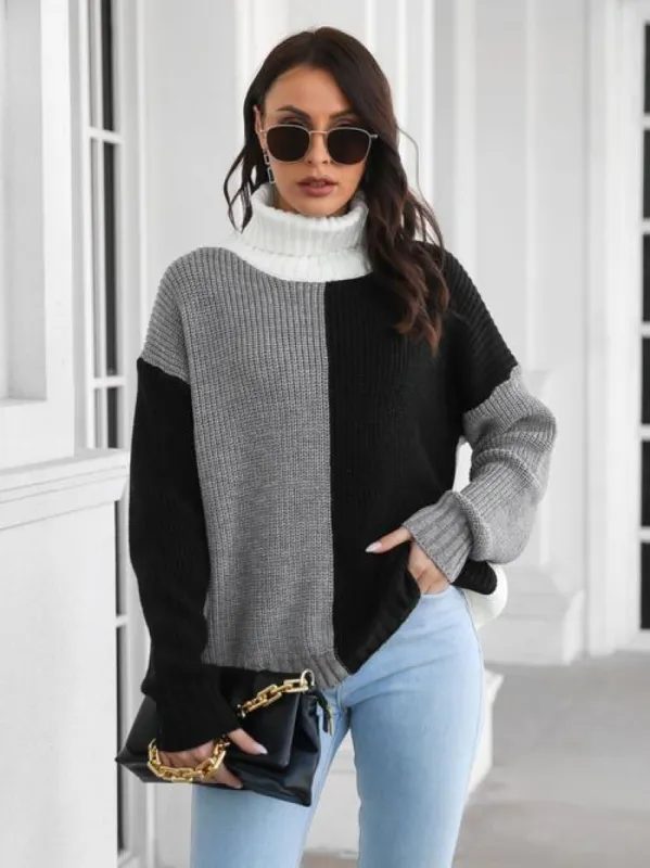 Contrast Turtleneck Long Sleeve Sweater sold by Charming Charlie