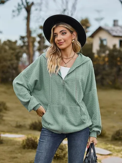 Zip Up Drawstring Long Sleeve Hooded Jacket sold by Charming Charlie