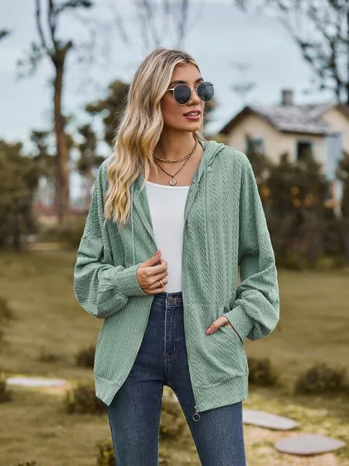 Zip Up Drawstring Long Sleeve Hooded Jacket sold by Charming Charlie product image thumbnail 3