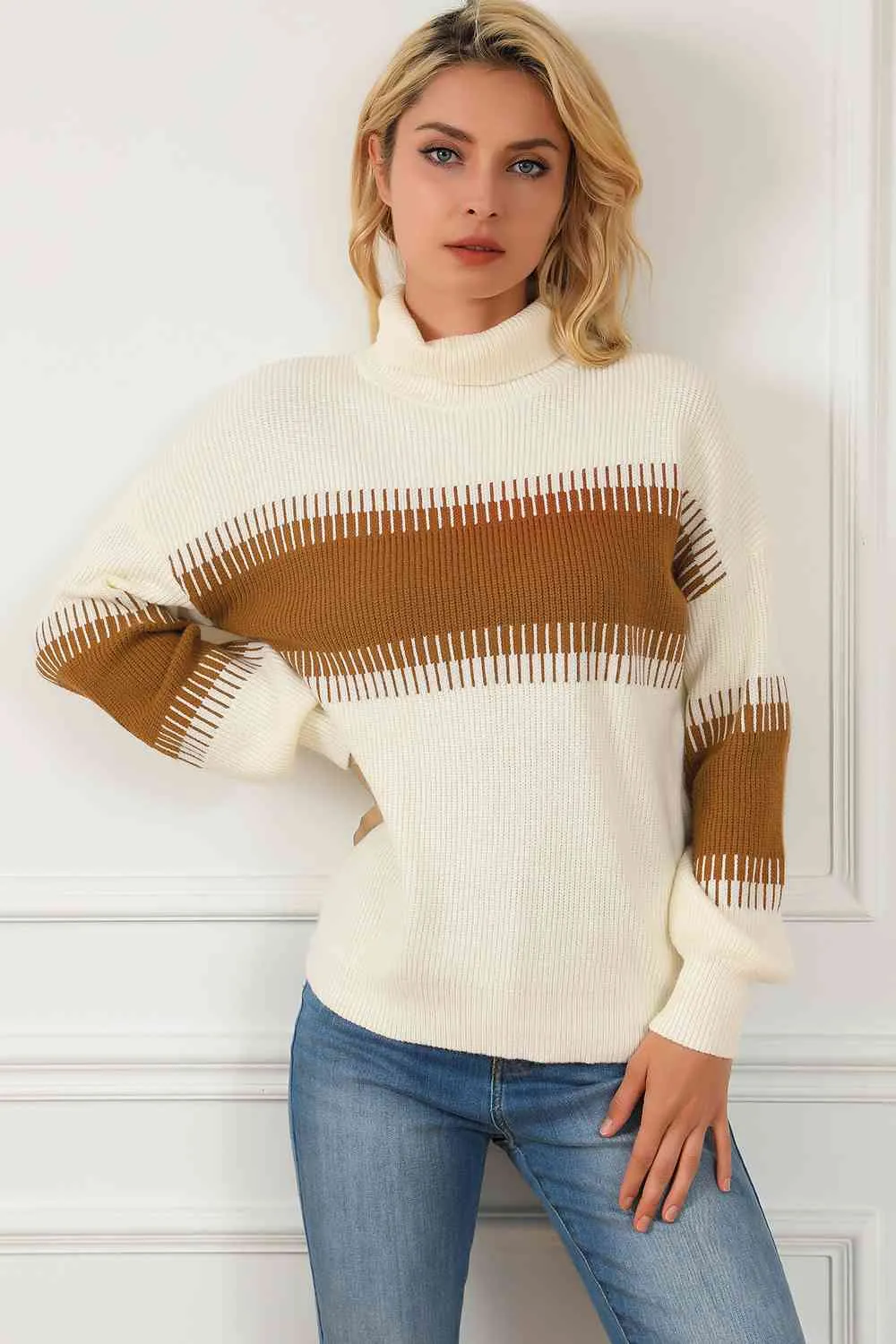 Contrast Turtleneck Long Sleeve Sweater sold by Charming Charlie product image thumbnail 3