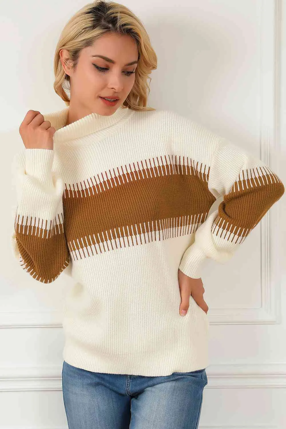Contrast Turtleneck Long Sleeve Sweater sold by Charming Charlie product image thumbnail 4