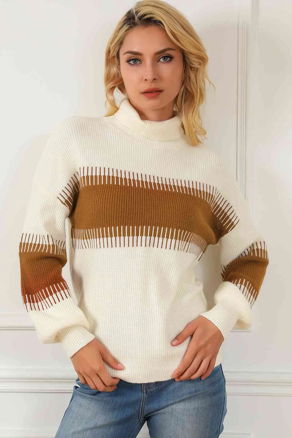 Contrast Turtleneck Long Sleeve Sweater sold by Charming Charlie