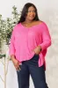 Zenana Full Size Round Neck High-Low Slit Knit Top sold by Charming Charlie