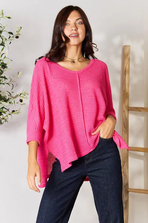 Zenana Full Size Round Neck High-Low Slit Knit Top sold by Charming Charlie