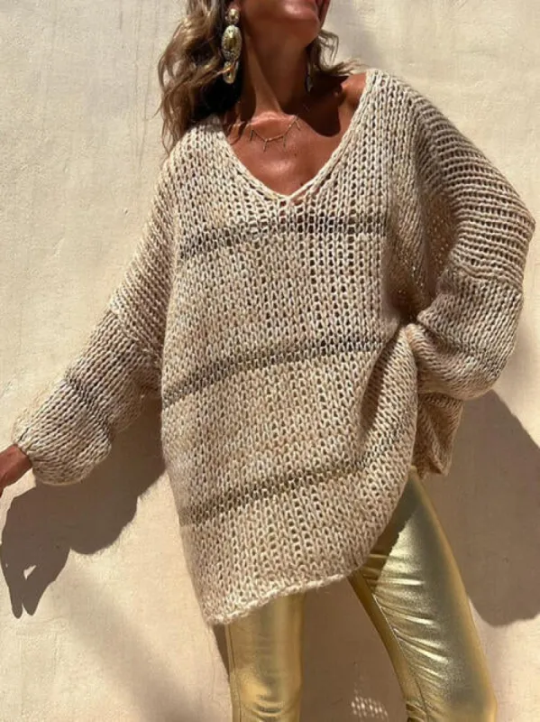 Openwork V-Neck Long Sleeve Sweater sold by Charming Charlie