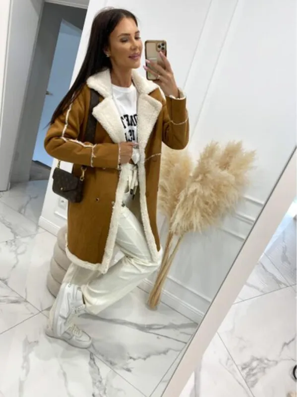 Lapel Collar Exposed Seam Buttoned Coat sold by Charming Charlie