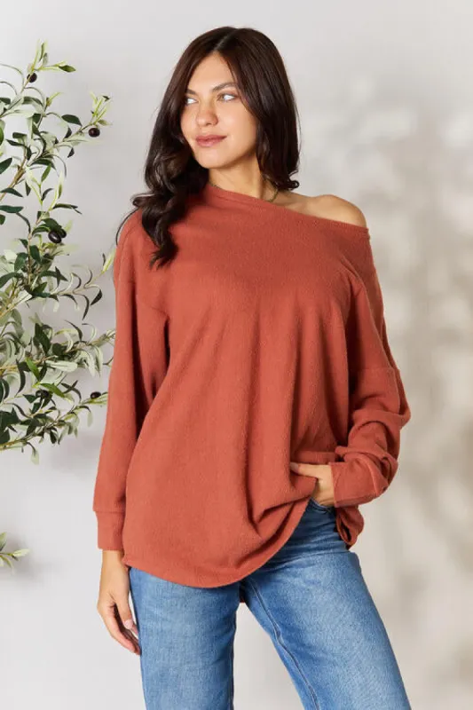 BOMBOM Drop Shoulder Long Sleeve Blouse with Pockets sold by Charming Charlie