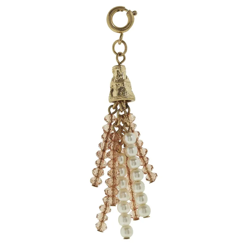 Antique Gold Rose and Ivory Pearl Beaded Tassel Charm sold by Charming Charlie