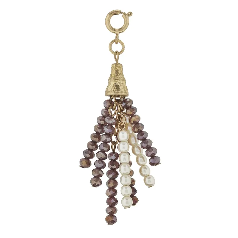 Antique Gold Lavender and Ivory Pearl Beaded Tassel Charm sold by Charming Charlie