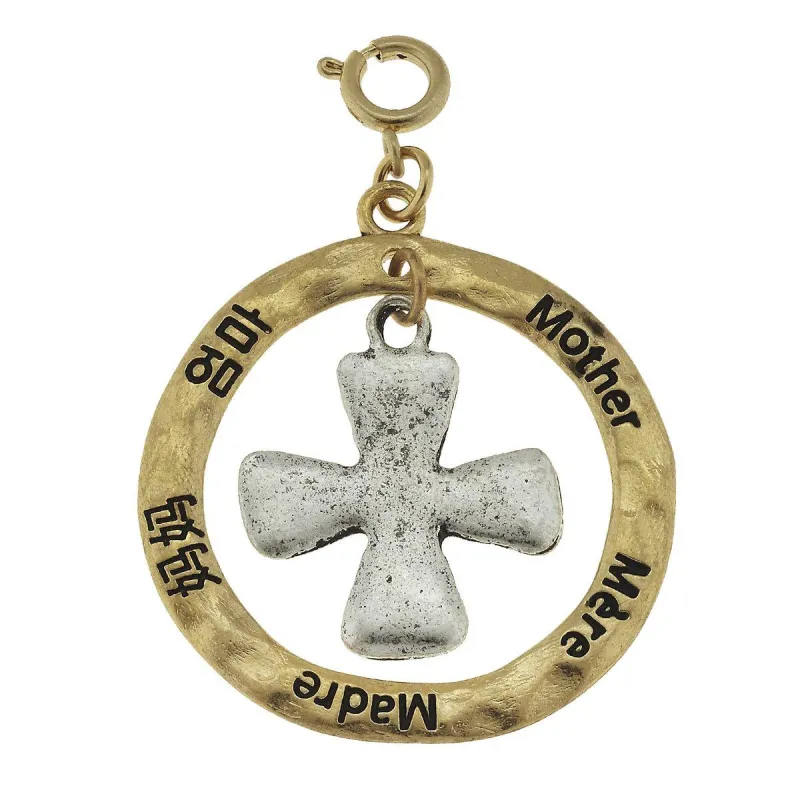 2-Tone Silver Cross in Gold Loop "Mother" Charm made by Charming Charlie