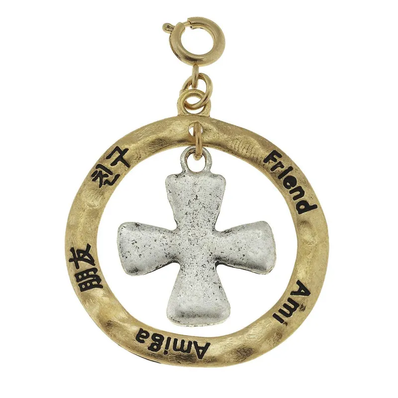 2-Tone Silver Cross in Gold Loop "Friend" Charm sold by Charming Charlie