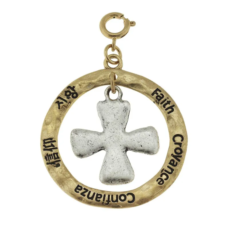 2-Tone Silver Cross in Gold Loop "Faith" Charm sold by Charming Charlie