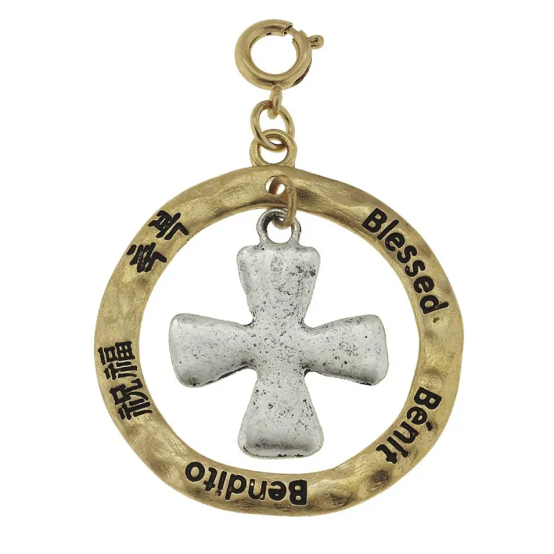 2-Tone Silver Cross in Gold Loop "Blessed" Charm sold by Charming Charlie