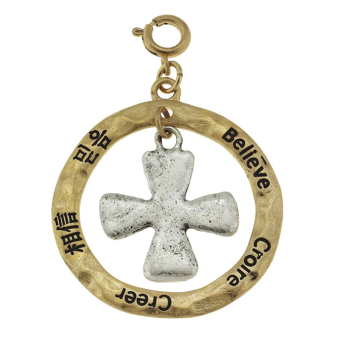 2-Tone Silver Cross in Gold Loop "Believe" Charm sold by Charming Charlie