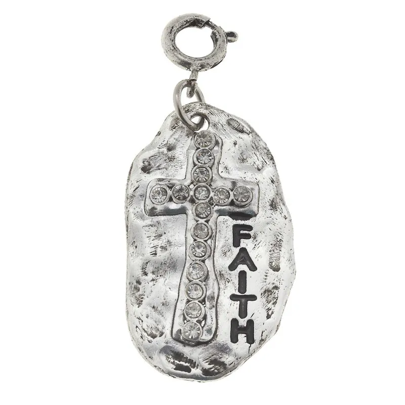 Silver "Faith" Plate with Rhinestone Cross Charm sold by Charming Charlie