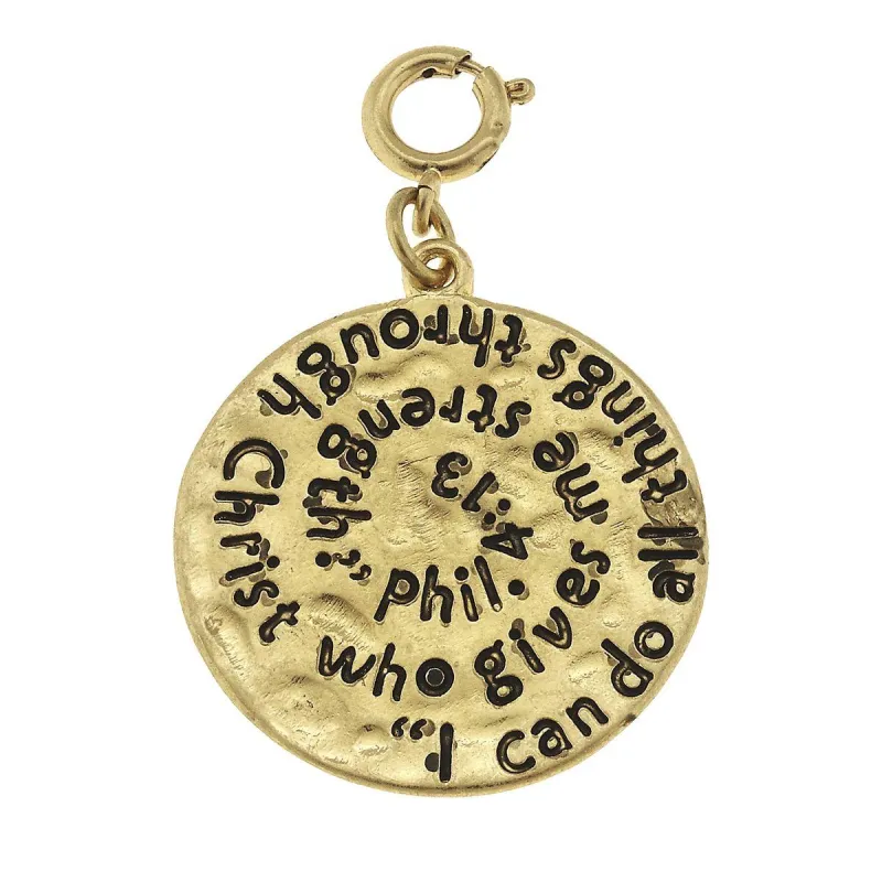 Antique Gold Phil 4:13 Scripture Swirl Charm sold by Charming Charlie