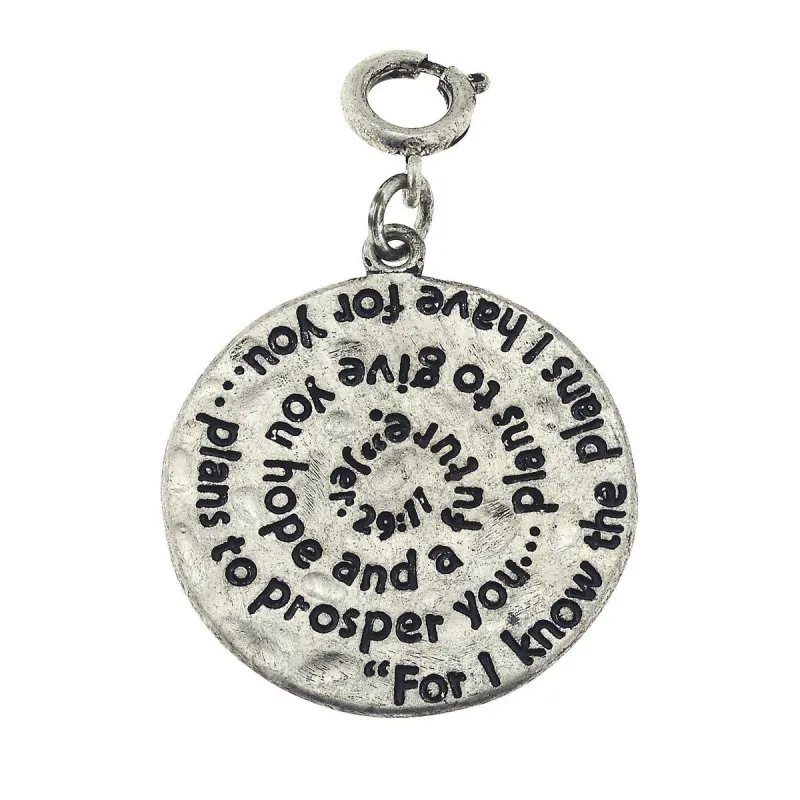 Antique Silver Jer 29:11 Scripture Swirl Charm sold by Charming Charlie