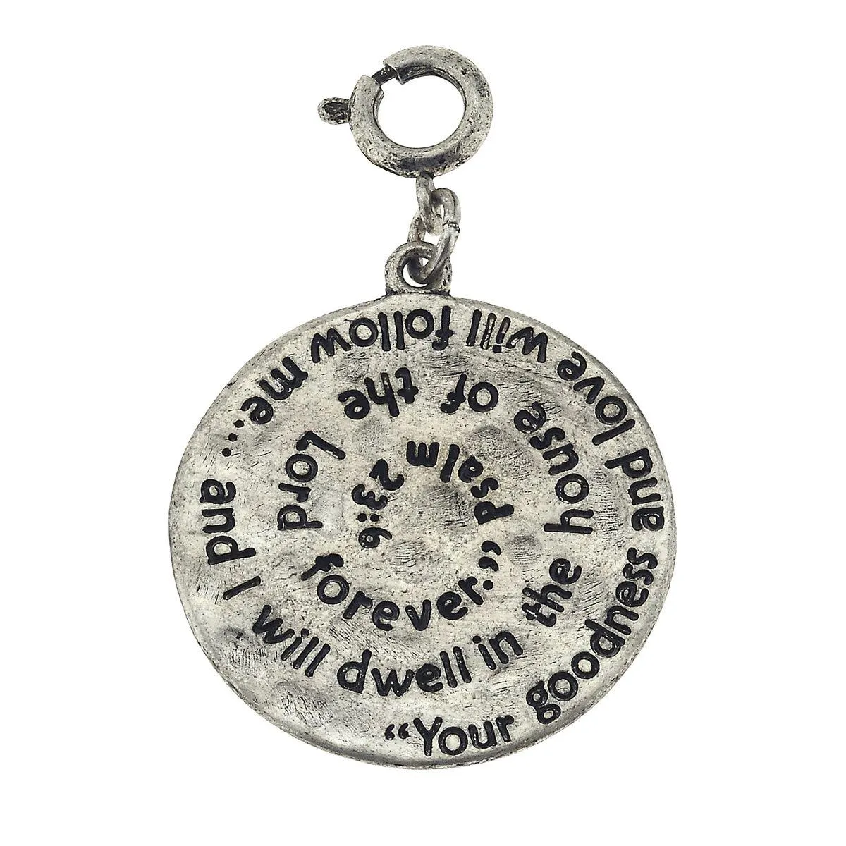 Antique Silver Psalm 23:6 Scripture Swirl Charm sold by Charming Charlie
