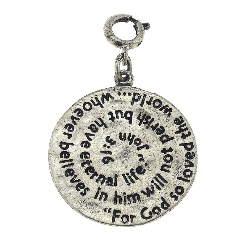 Antique Silver John 3:16 Scripture Swirl Charm sold by Charming Charlie