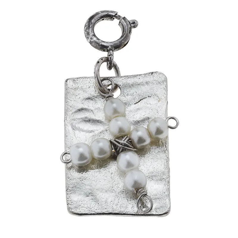 Antique Silver Plate with Ivory Beaded Cross Charm sold by Charming Charlie