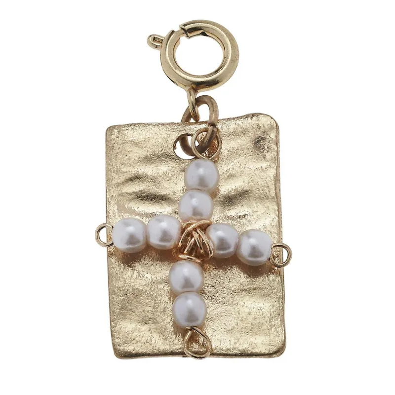 Antique Gold Plate with Ivory Beaded Cross Charm sold by Charming Charlie