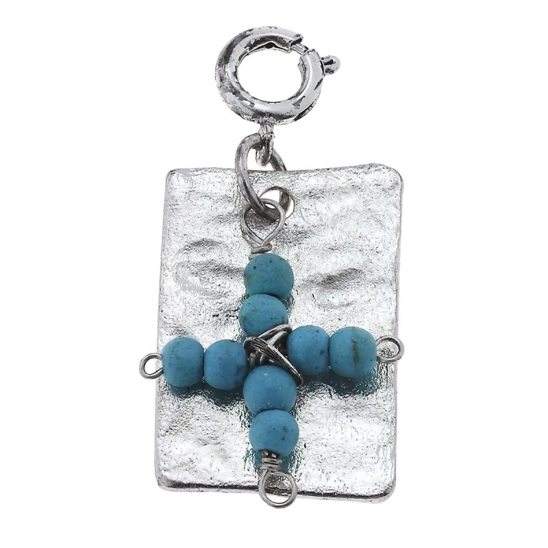 Antique Silver Plate with Turquoise Beaded Cross Charm sold by Charming Charlie