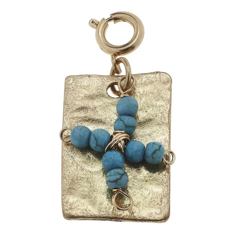 Antique Gold Plate with Turquoise Beaded Cross Charm sold by Charming Charlie