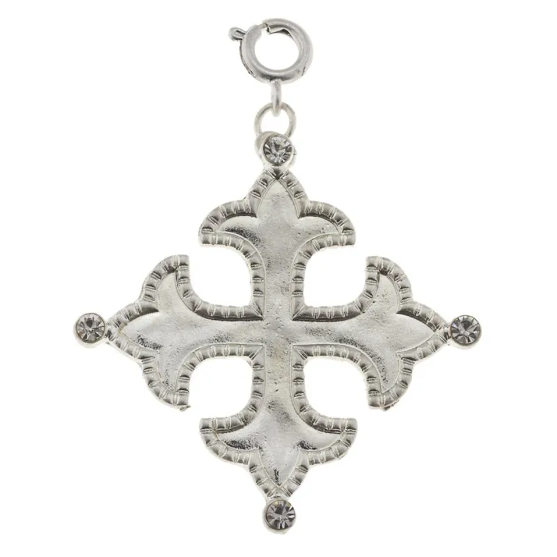 Antique Silver Square Cross with Rhinestone Corners Charm sold by Charming Charlie