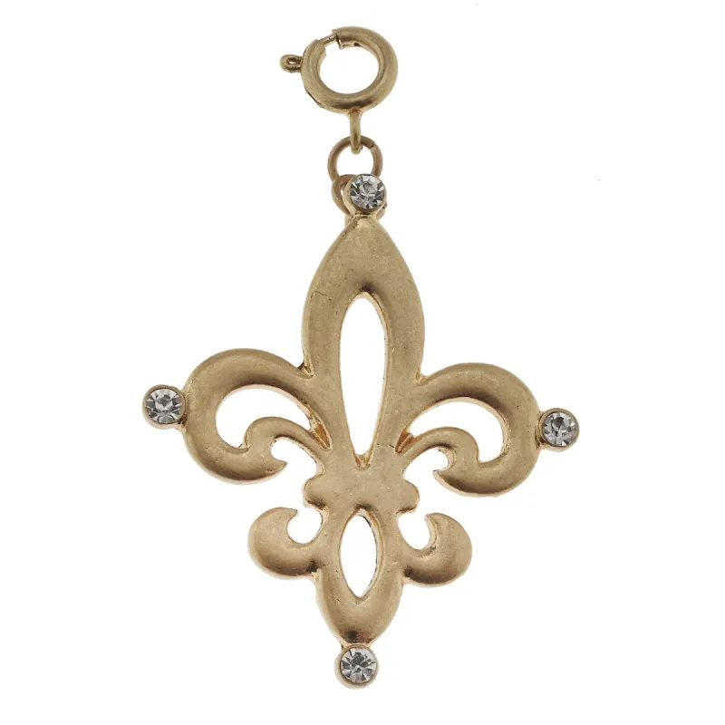 Antique Gold Fleur De Lis with Rhinestone Corners Charm sold by Charming Charlie