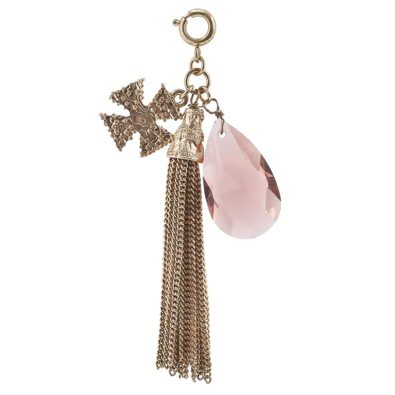 Antique Gold Tassel and Cross with Rose Teardrop Charm sold by Charming Charlie