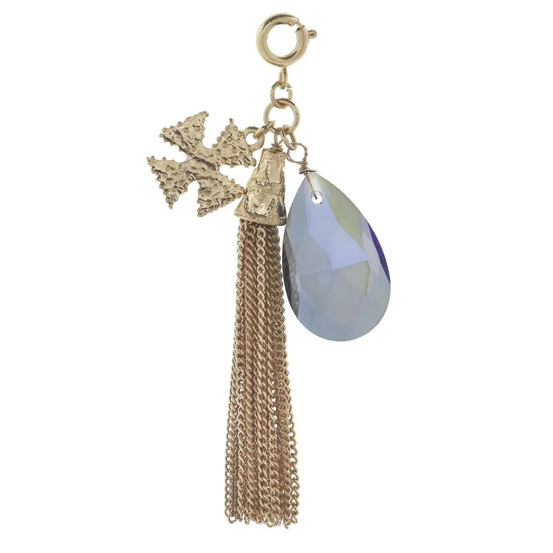 Antique Gold Tassel and Cross with Lavender Glass Charm sold by Charming Charlie