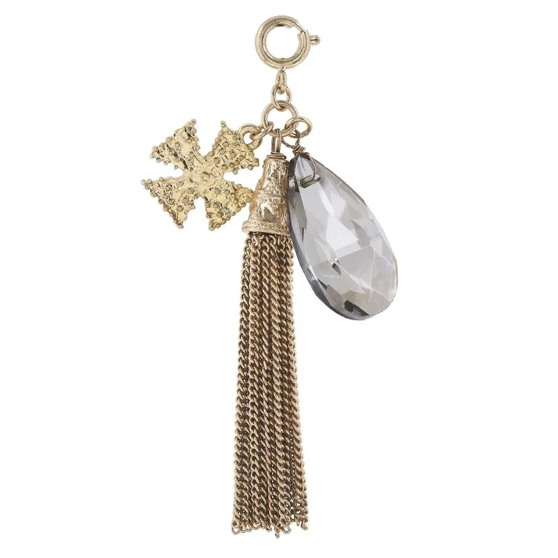 Antique Gold Tassel and Cross with Black Diamond Glass Charm sold by Charming Charlie
