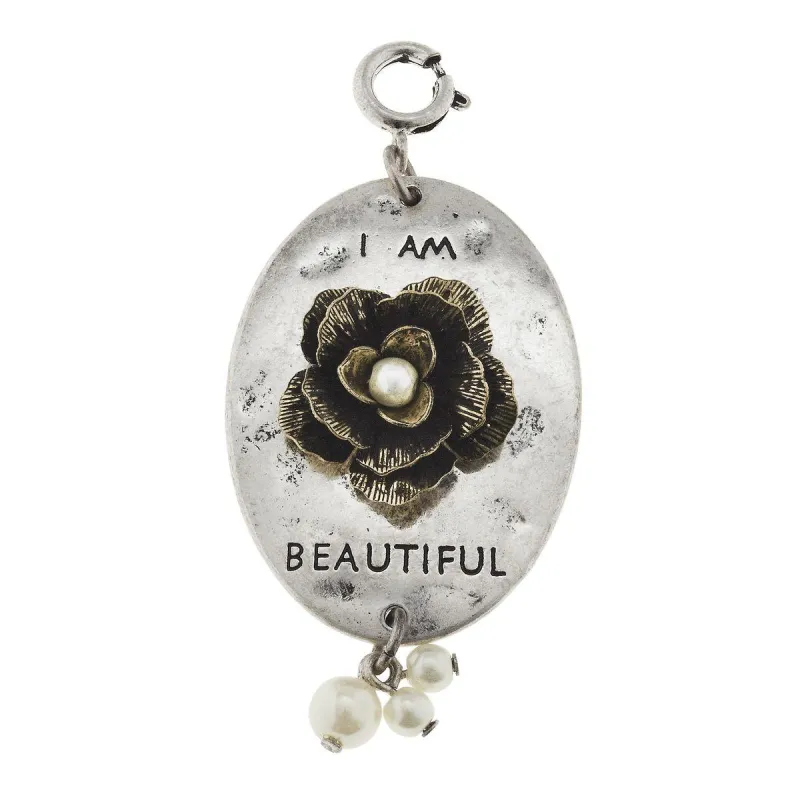 "I Am Beautiful" Flower Charm sold by Charming Charlie