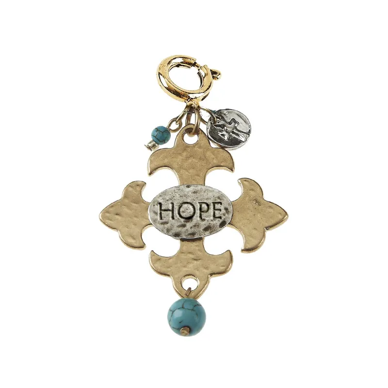 "Hope" Square Hammered Cross with Turquoise Bead Charm sold by Charming Charlie