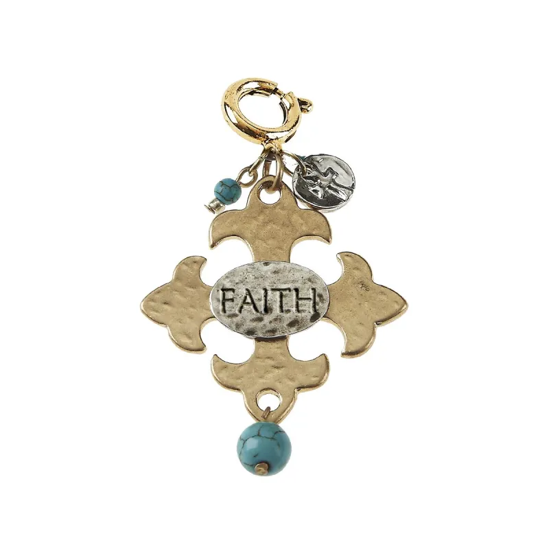 "Faith" Square Hammered Cross with Turquoise Bead Charm sold by Charming Charlie