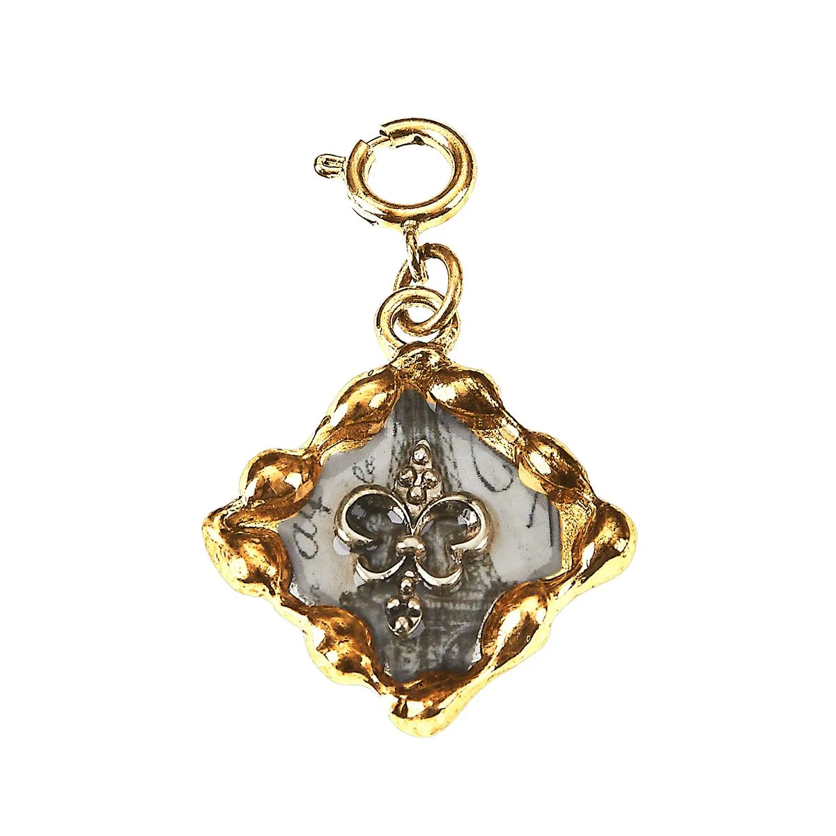 Fleur De Lis and French Words Square Antique Gold Epoxy Charm sold by Charming Charlie